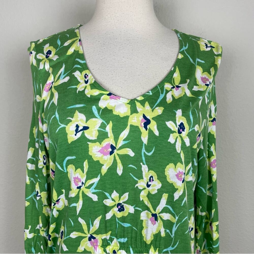 J Jill Green Floral Knit V Neck Long Sleeve  Tunic Medium - Picture 3 of 7